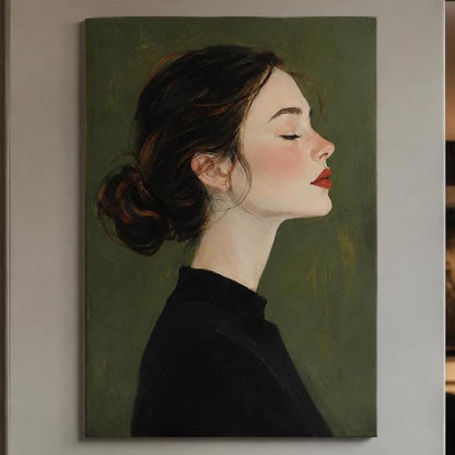 Quadro profilo femminile raccolto con occhi chiusi - Profilo Sereno, stampa, tela o cornice