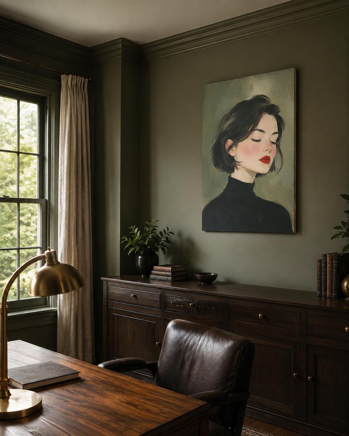 Quadro profilo femminile con dolcevita nero - Profilo in Rosso, stampa, tela o cornice