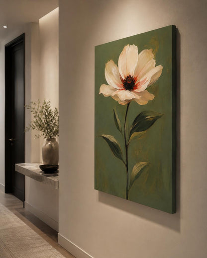 Quadro fiore rosa singolo su fondo verde - Fiore Rosa su Verde, stampa, tela o cornice