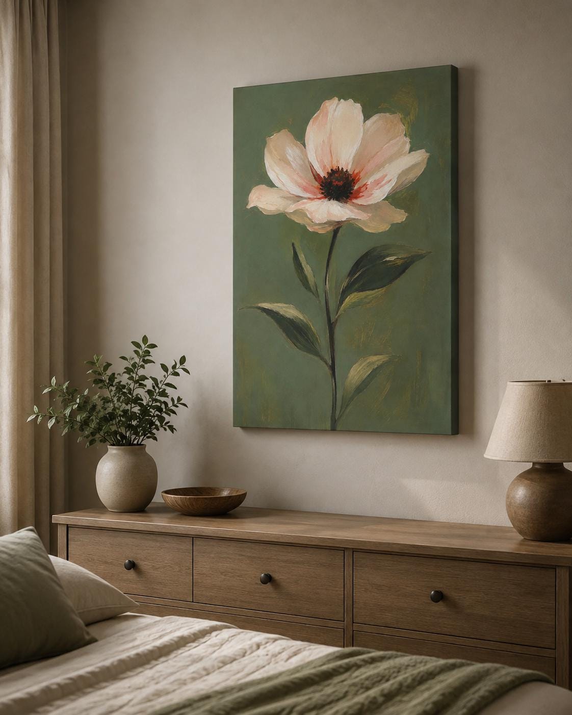 Quadro fiore rosa singolo su fondo verde - Fiore Rosa su Verde, stampa, tela o cornice