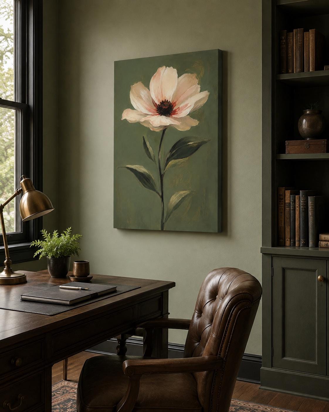 Quadro fiore rosa singolo su fondo verde - Fiore Rosa su Verde, stampa, tela o cornice