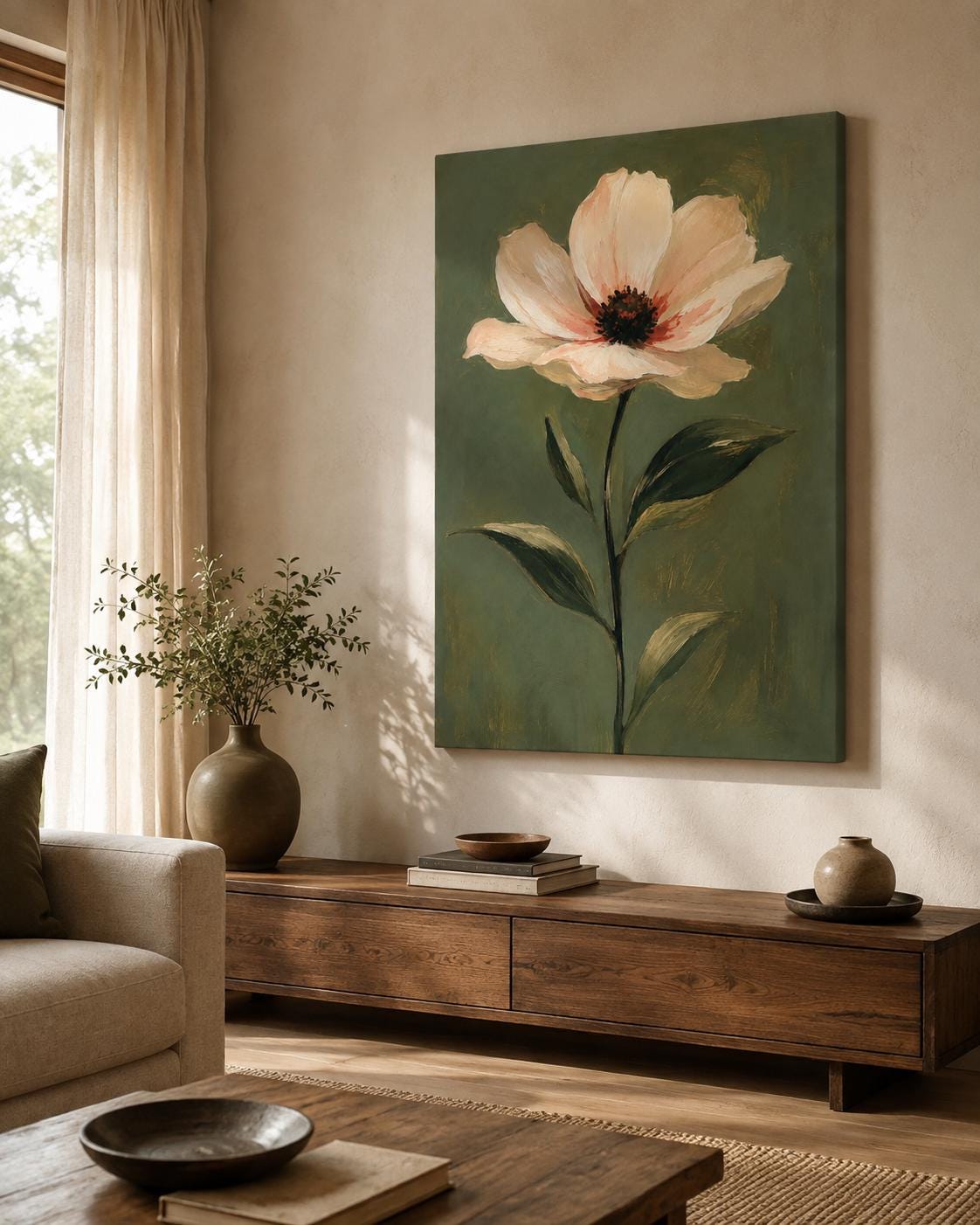 Quadro fiore rosa singolo su fondo verde - Fiore Rosa su Verde, stampa, tela o cornice