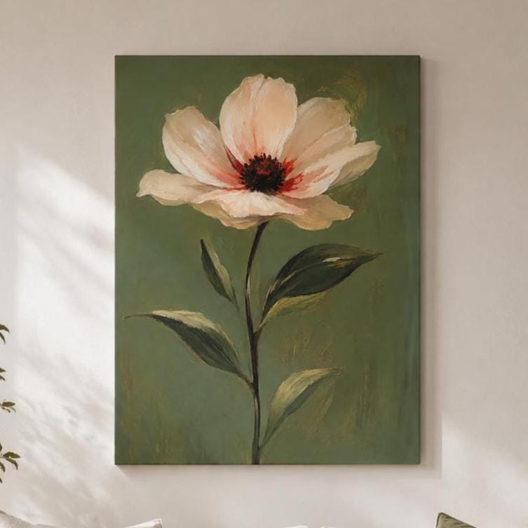 Quadro fiore rosa singolo su fondo verde - Fiore Rosa su Verde, stampa, tela o cornice