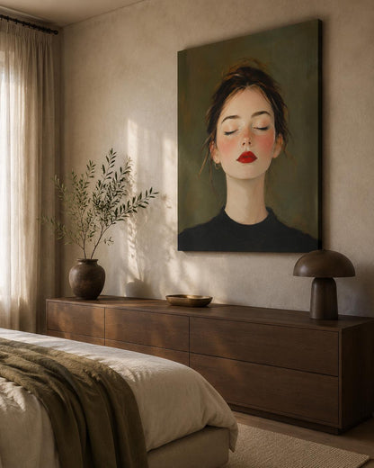 Quadro ritratto femminile luminoso con rossetto rosso - Rossetto Rosso II, stampa, tela o cornice
