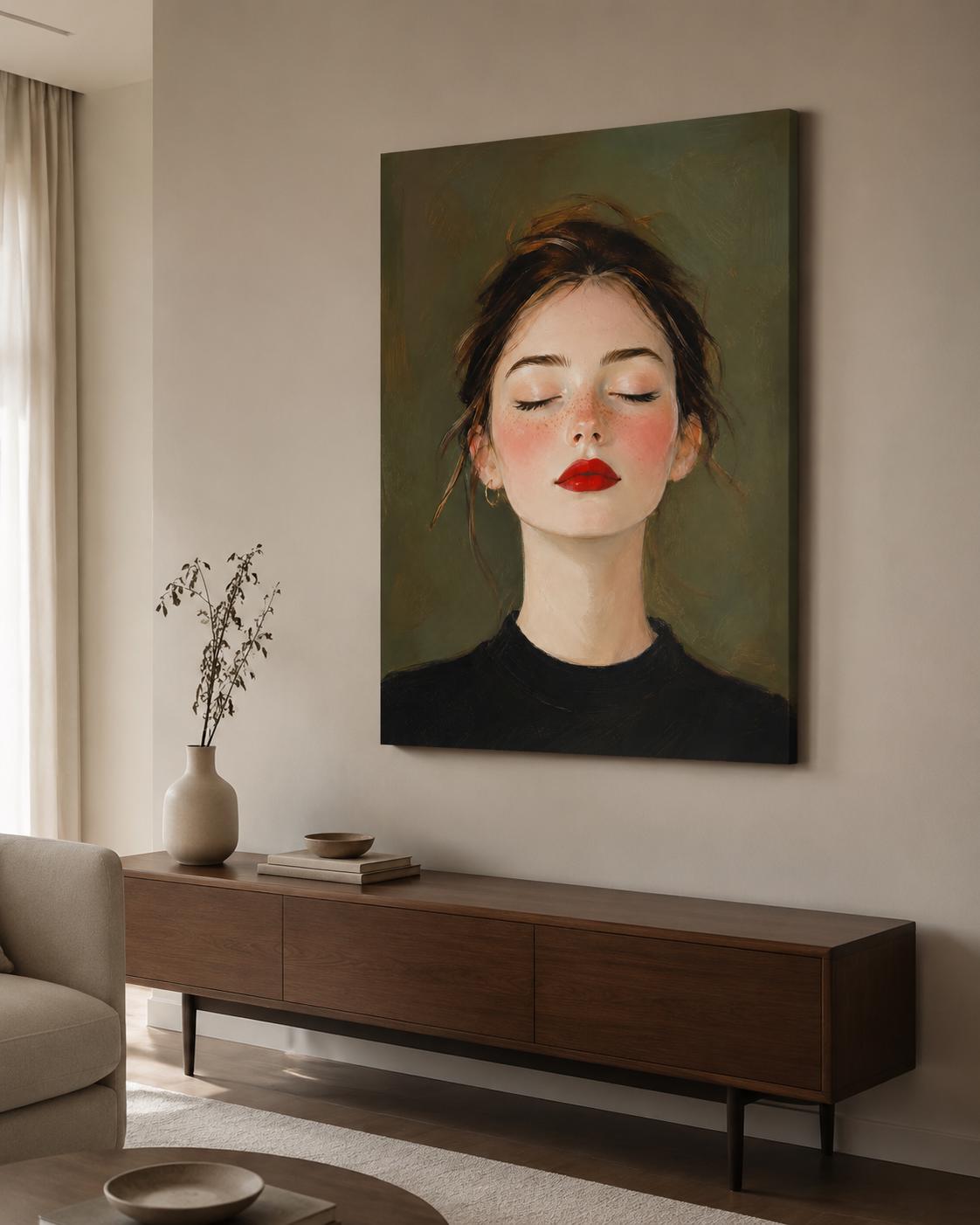 Quadro ritratto femminile luminoso con rossetto rosso - Rossetto Rosso II, stampa, tela o cornice