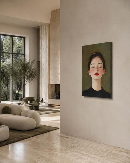 Quadro ritratto femminile luminoso con rossetto rosso - Rossetto Rosso II, stampa, tela o cornice