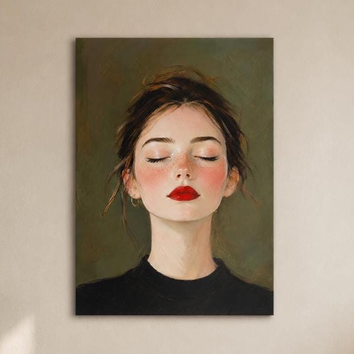 Quadro ritratto femminile luminoso con rossetto rosso - Rossetto Rosso II, stampa, tela o cornice