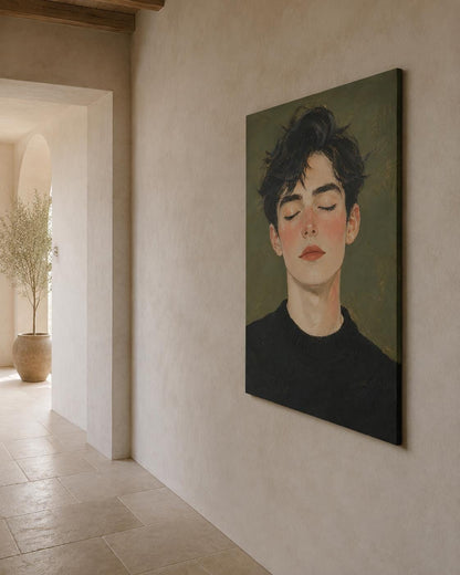 Quadro ritratto delicato con occhi chiusi - Volto in Quiete, stampa, tela o cornice