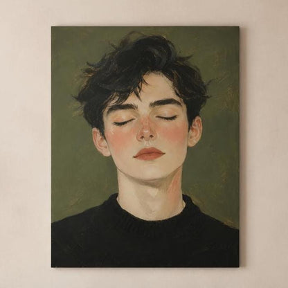 Quadro ritratto delicato con occhi chiusi - Volto in Quiete, stampa, tela o cornice