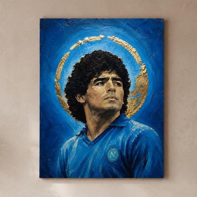 Quadro ritratto pittorico di calciatore in maglia azzurra - Icona Azzurra I, stampa, tela o cornice