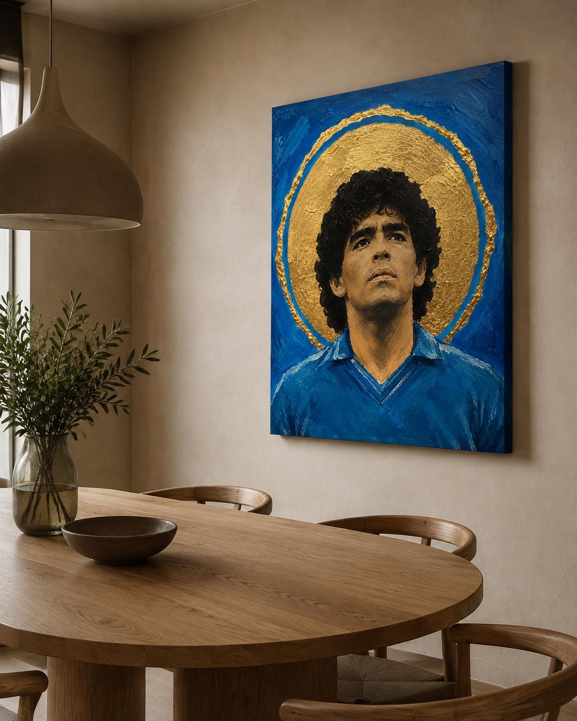 Quadro ritratto frontale di calciatore con aureola dorata - Icona Azzurra II, stampa, tela o cornice