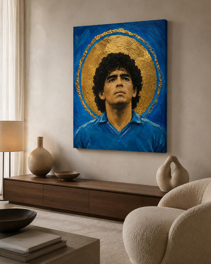 Quadro ritratto frontale di calciatore con aureola dorata - Icona Azzurra II, stampa, tela o cornice