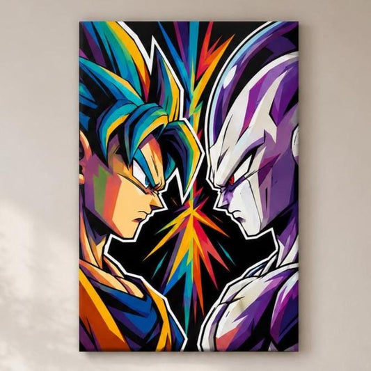 Quadro duello ravvicinato tra guerrieri anime - Duello Cosmico, stampa, tela o cornice