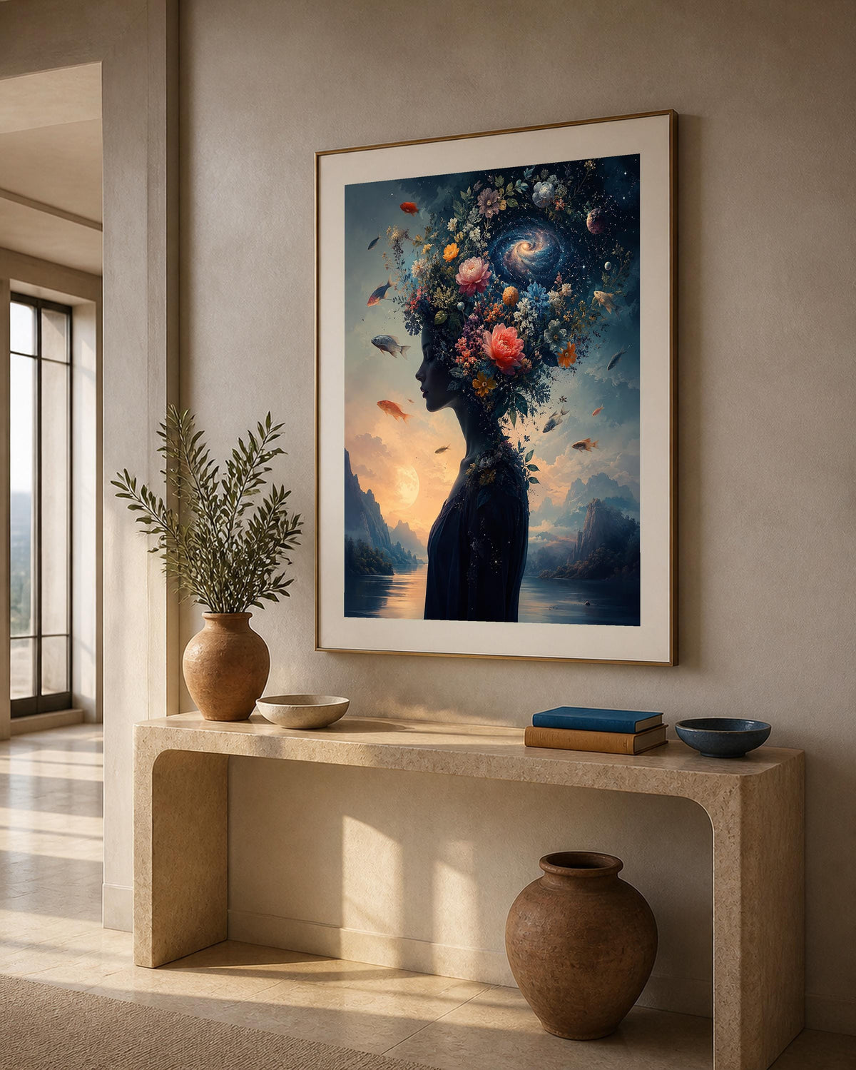 Quadro Cosmo interiore - ritratto cosmico floreale, stampa, tela o cornice con passepartout