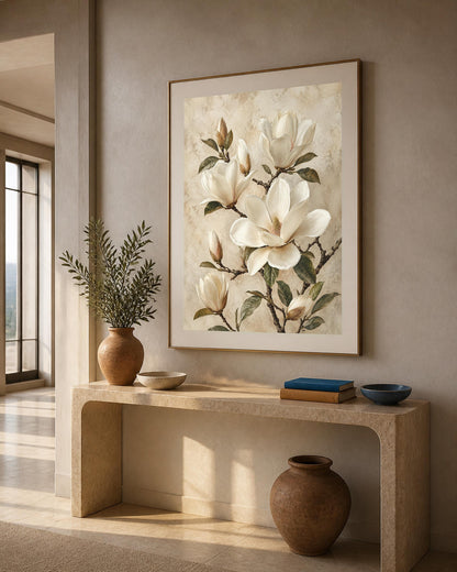 Magnolie d'Avorio, arte botanica — stampa senza cornice, stampa incorniciata o tela