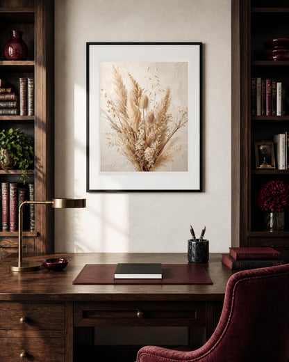Quadro composizione di graminacee e fiori essiccati - Erbario d'Avorio, stampa, tela o cornice