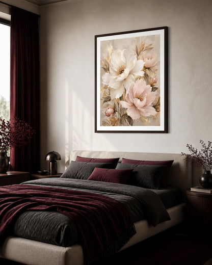 Petali di Cipria, grandi fiori pittorici — stampa senza cornice, stampa incorniciata o tela