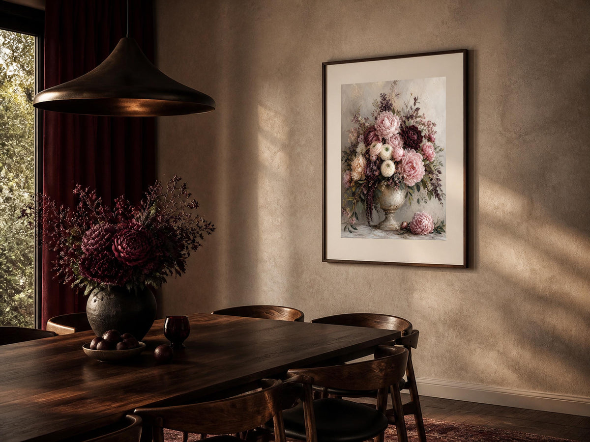 Quadro ricco bouquet di peonie - Peonie al Crepuscolo, stampa, tela o cornice