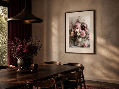 Quadro ricco bouquet di peonie - Peonie al Crepuscolo, stampa, tela o cornice
