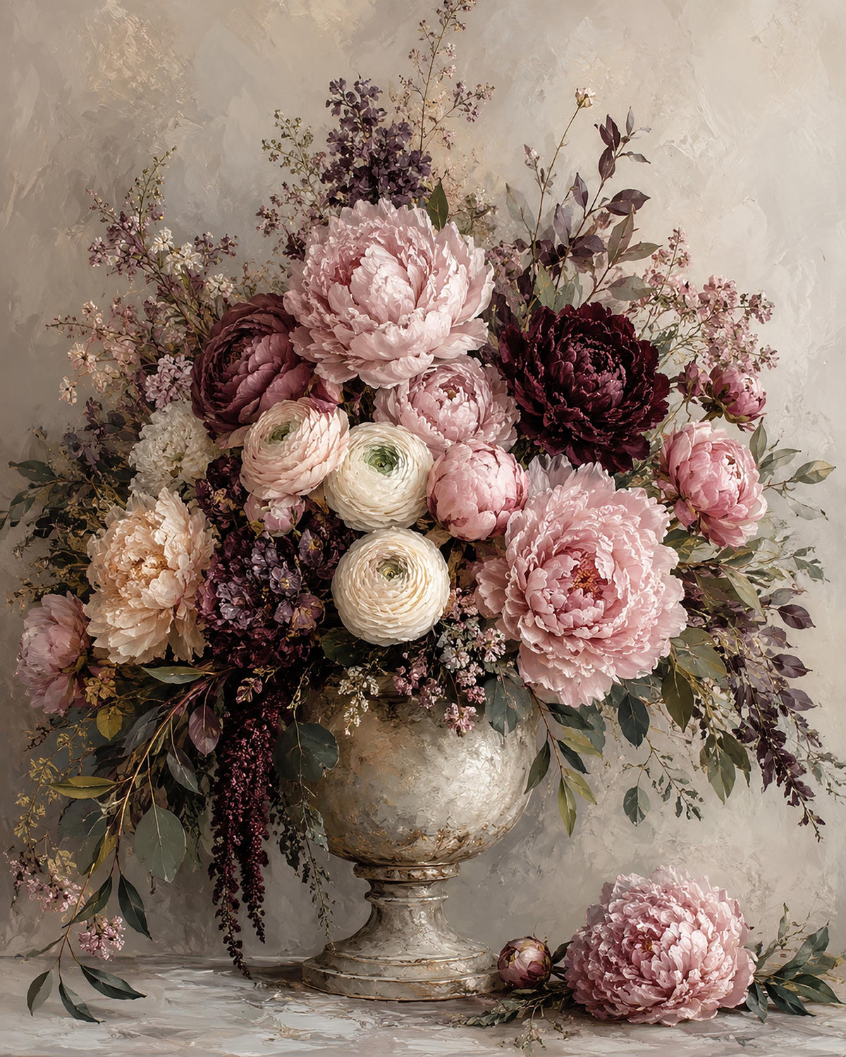 Quadro ricco bouquet di peonie - Peonie al Crepuscolo, stampa, tela o cornice