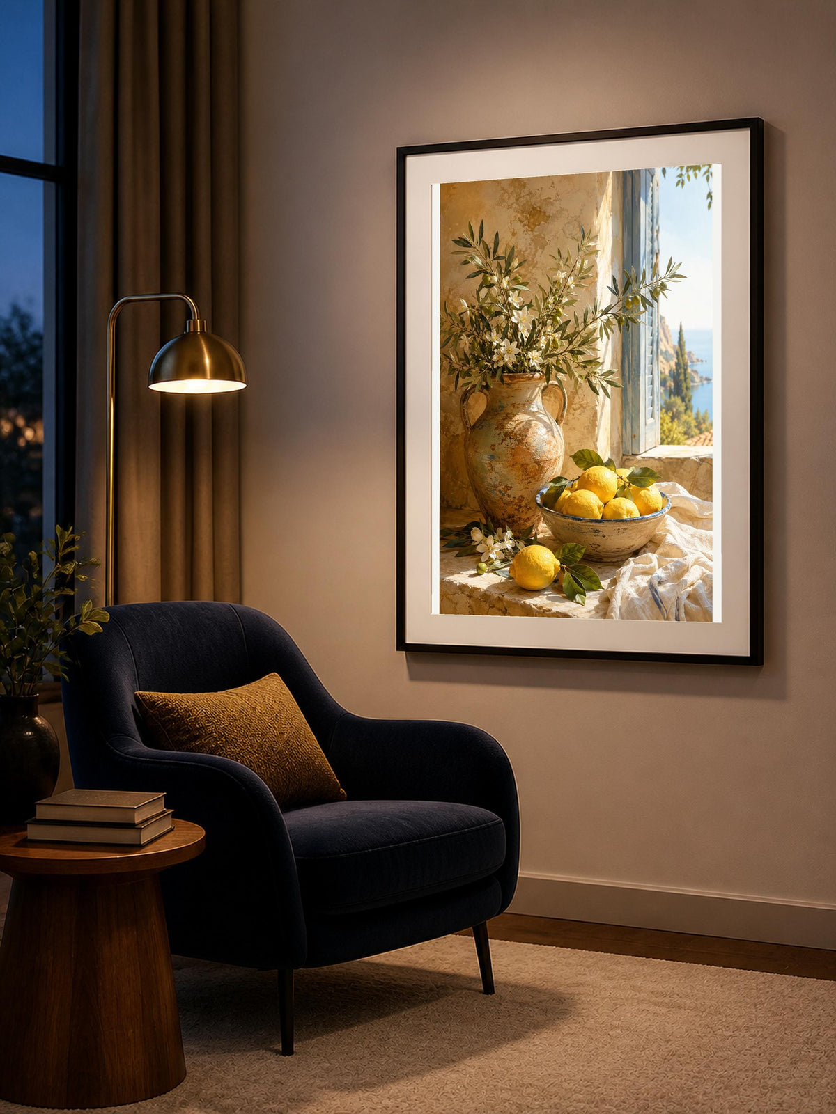 Quadro natura morta mediterranea con limoni - Limoni alla Finestra, stampa, tela o cornice