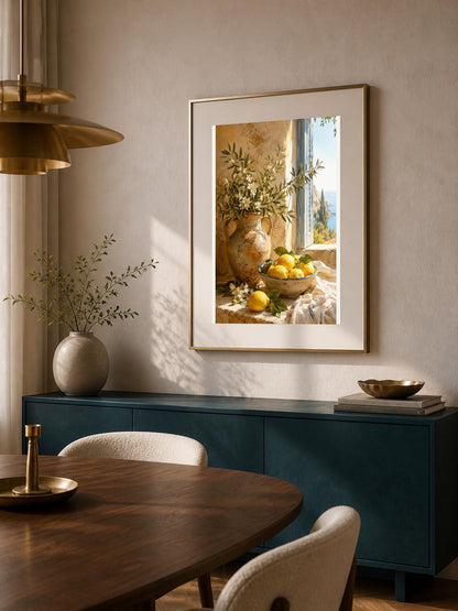 Quadro natura morta mediterranea con limoni - Limoni alla Finestra, stampa, tela o cornice