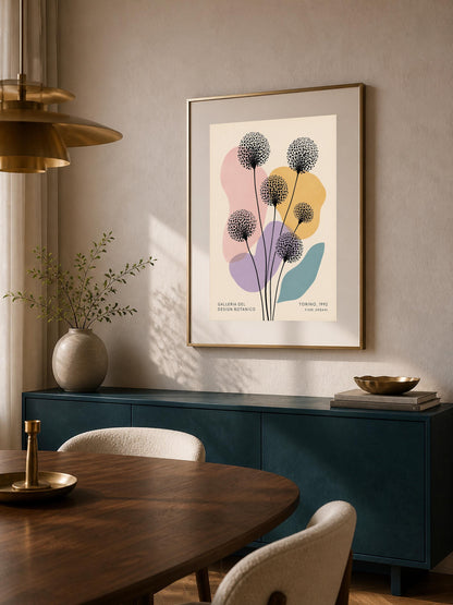 Fiori Urbani di Torino, steli floreali grafici puntinati — stampa senza cornice, stampa incorniciata o tela