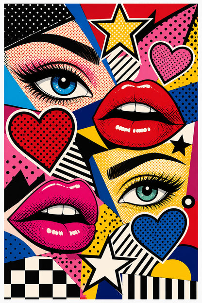 Battito Pop, occhi, labbra e cuori — stampa senza cornice, stampa incorniciata o tela