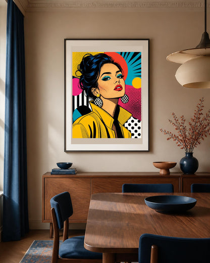 Quadro ritratto femminile pop - Icona in Giallo, stampa, tela o cornice