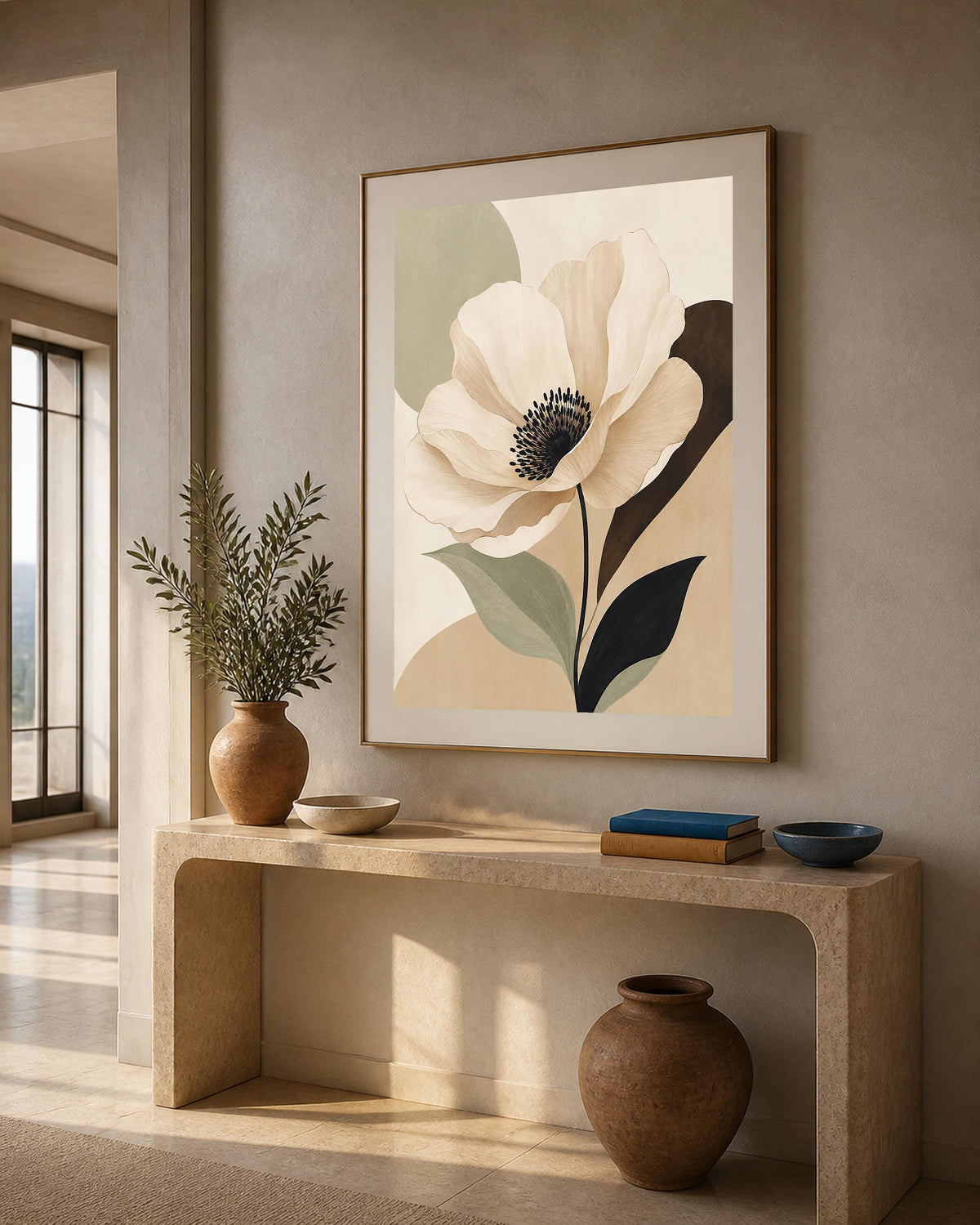 Anemone d'Avorio, fiore minimalista — stampa senza cornice, stampa incorniciata o tela