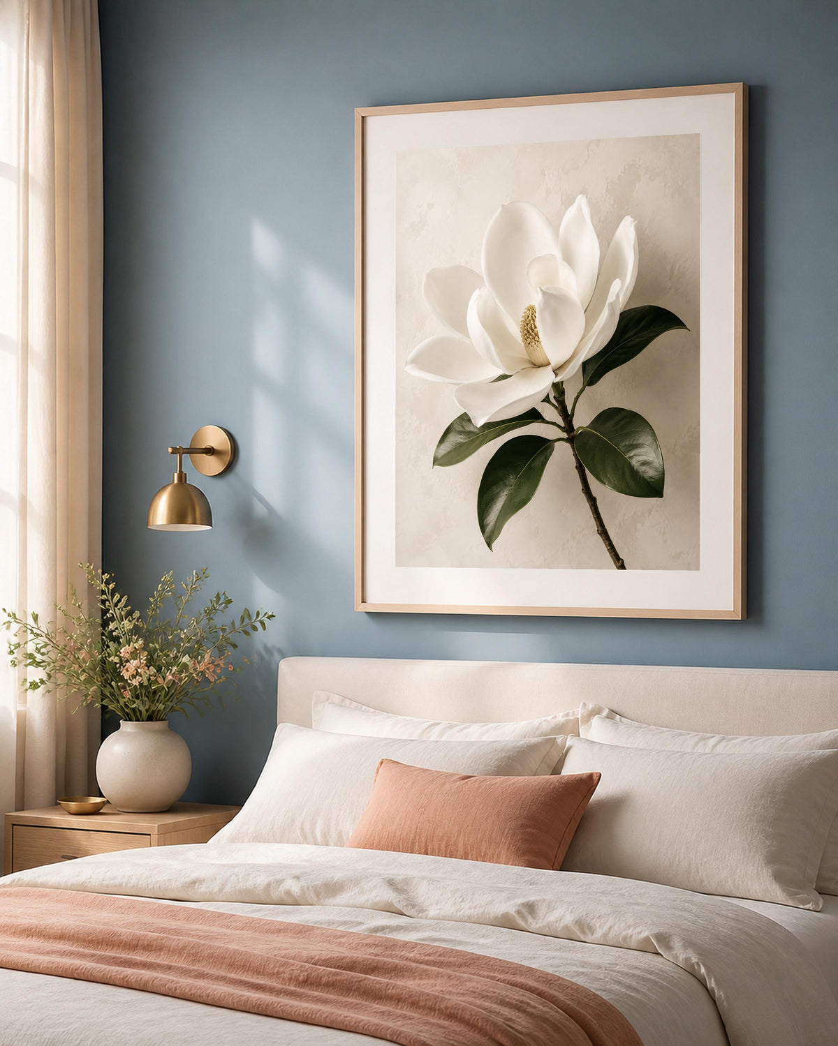 Magnolia Bianca, ramo di magnolia — stampa senza cornice, stampa incorniciata o tela