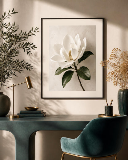 Magnolia Bianca, ramo di magnolia — stampa senza cornice, stampa incorniciata o tela