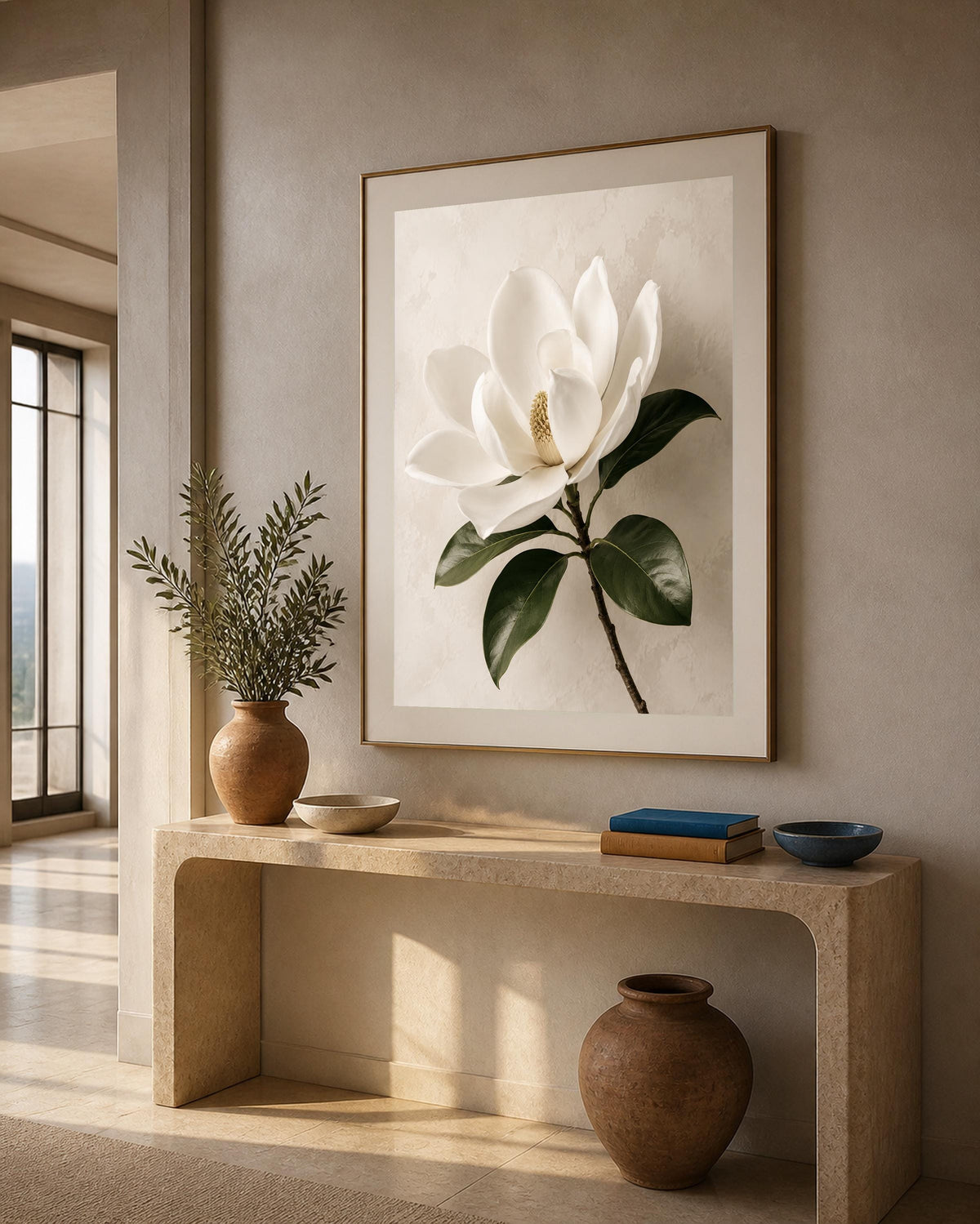 Magnolia Bianca, ramo di magnolia — stampa senza cornice, stampa incorniciata o tela