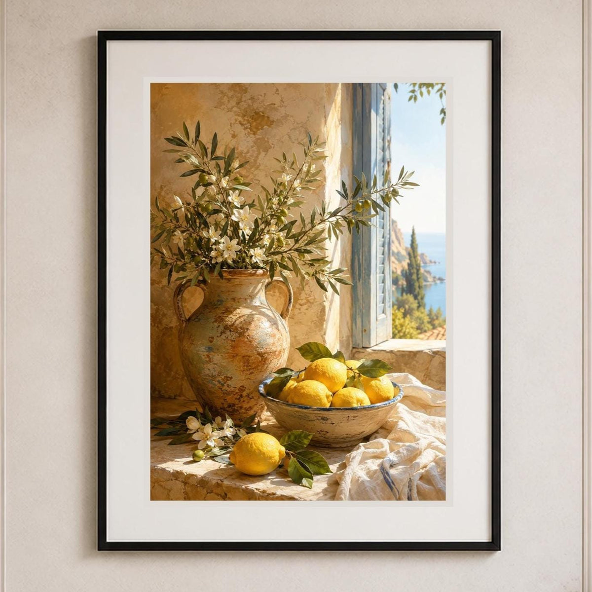 Quadro natura morta mediterranea con limoni - Limoni alla Finestra, stampa, tela o cornice