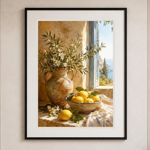 Quadro natura morta mediterranea con limoni - Limoni alla Finestra, stampa, tela o cornice