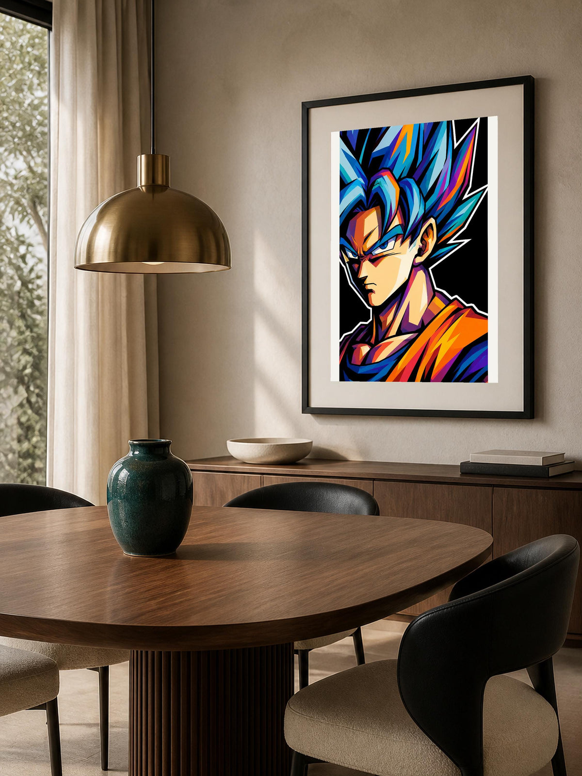 Quadro ritratto di guerriero anime dai capelli blu - Guerriero Blu Pop, stampa, tela o cornice