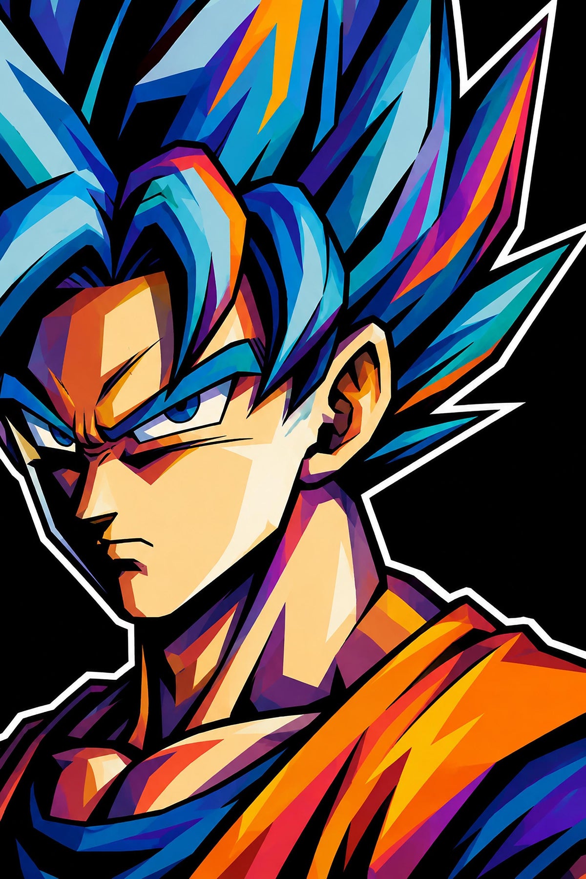 Quadro ritratto di guerriero anime dai capelli blu - Guerriero Blu Pop, stampa, tela o cornice