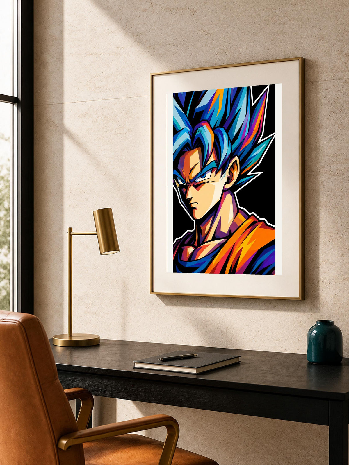 Quadro ritratto di guerriero anime dai capelli blu - Guerriero Blu Pop, stampa, tela o cornice