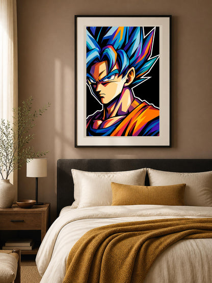 Quadro ritratto di guerriero anime dai capelli blu - Guerriero Blu Pop, stampa, tela o cornice