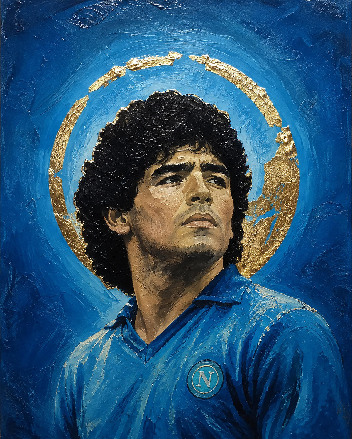 Quadro ritratto pittorico di calciatore in maglia azzurra - Icona Azzurra I, stampa, tela o cornice