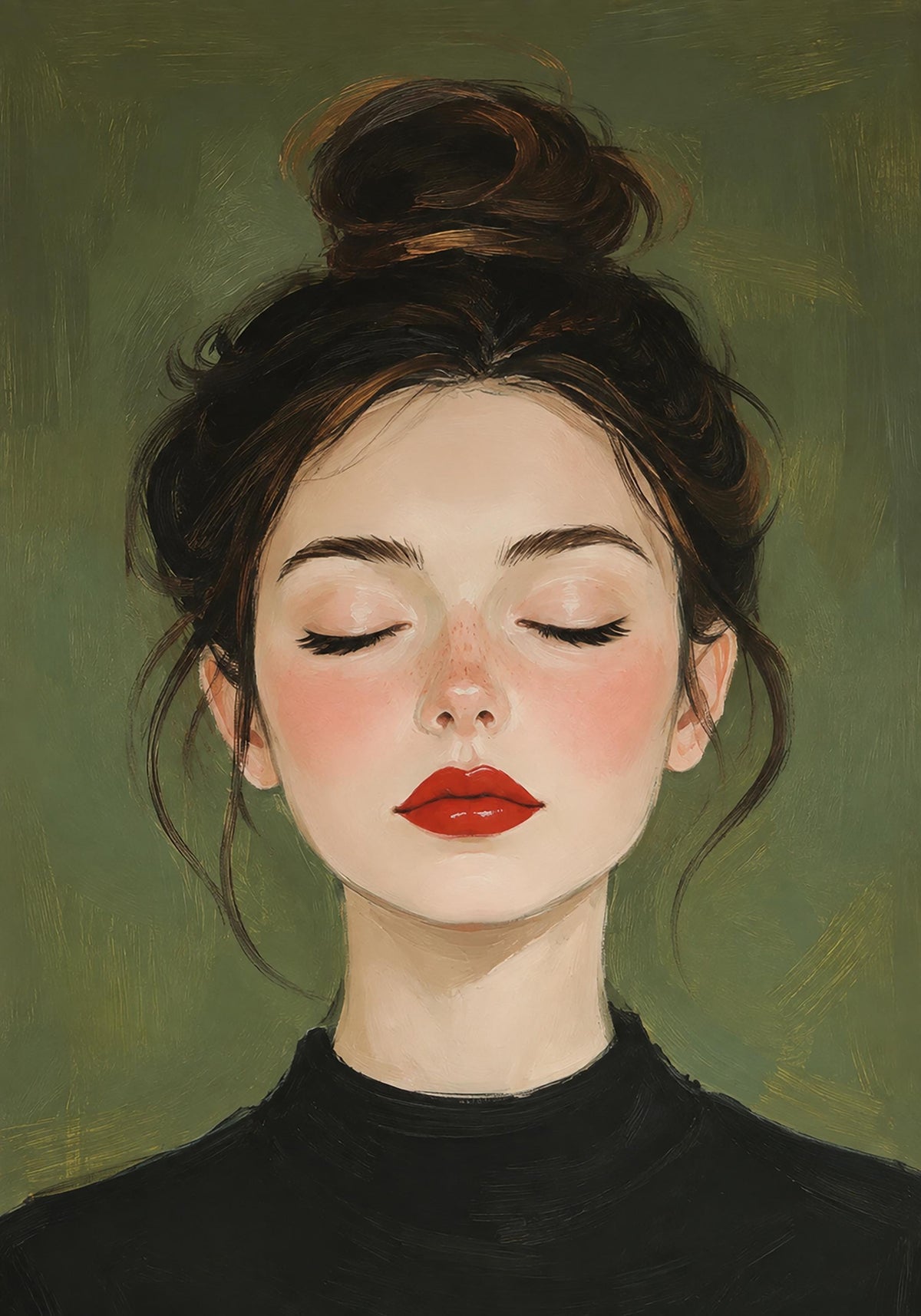 Quadro ritratto femminile con occhi chiusi e rossetto rosso - Rossetto Rosso I, stampa, tela o cornice