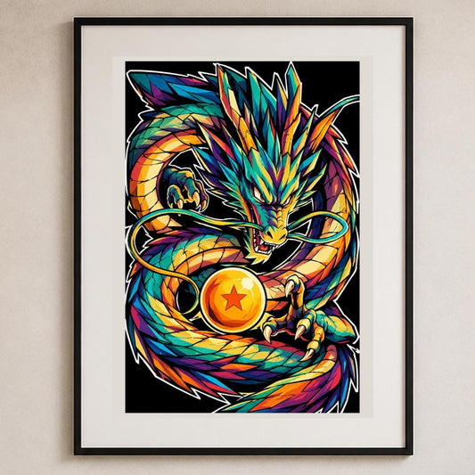 Quadro drago orientale con sfera stellata - Drago Cosmico e Sfera, stampa, tela o cornice