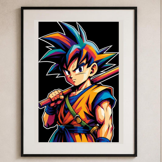 Quadro giovane guerriero anime con bastone - Giovane Guerriero con Bastone, stampa, tela o cornice