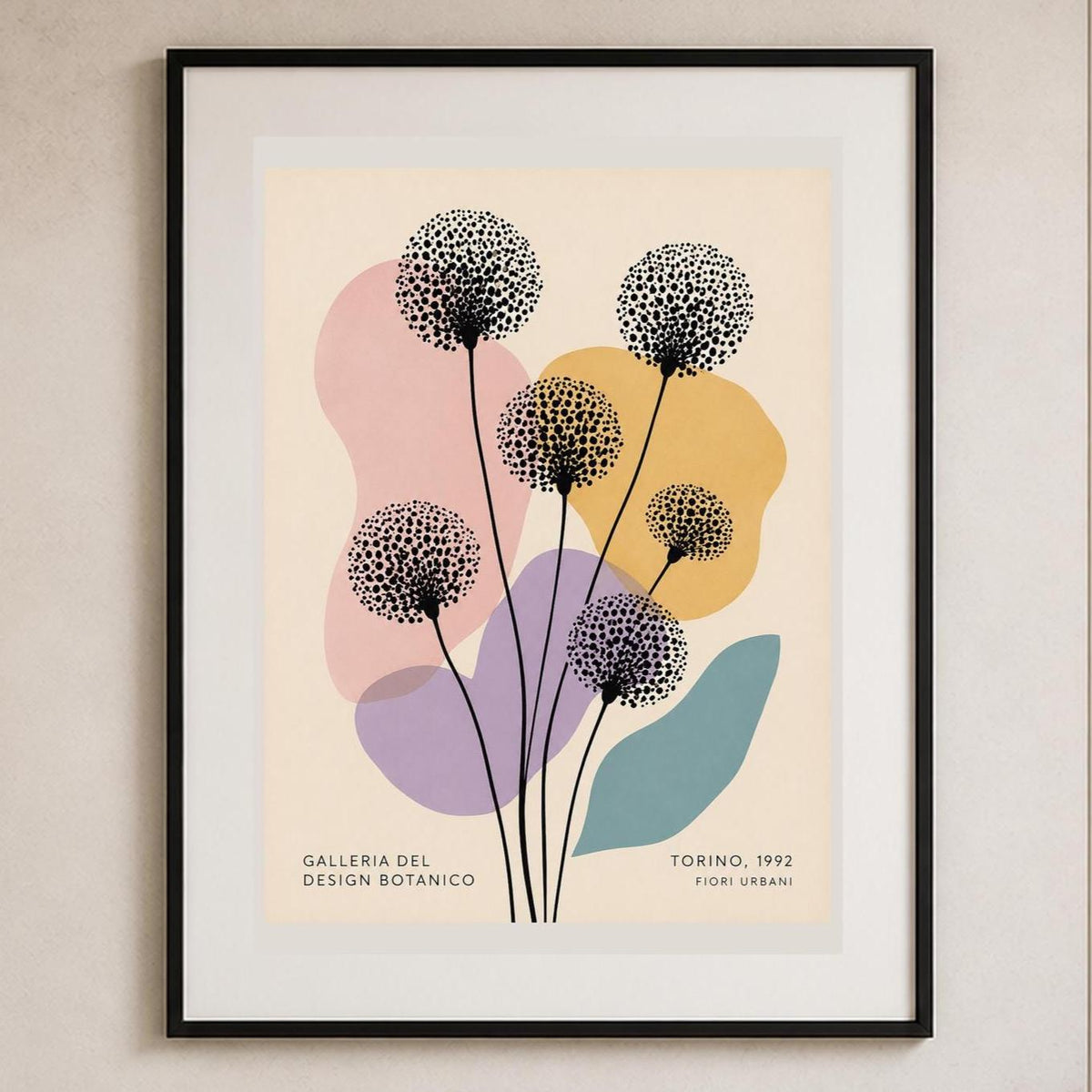 Fiori Urbani di Torino, steli floreali grafici puntinati — stampa senza cornice, stampa incorniciata o tela