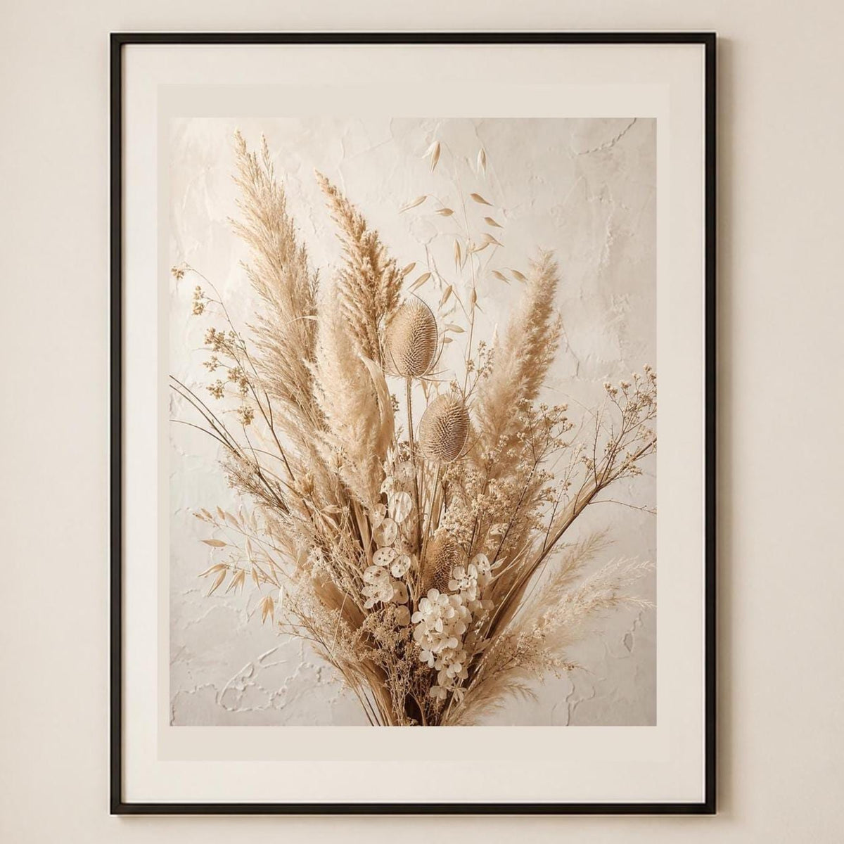 Quadro composizione di graminacee e fiori essiccati - Erbario d'Avorio, stampa, tela o cornice