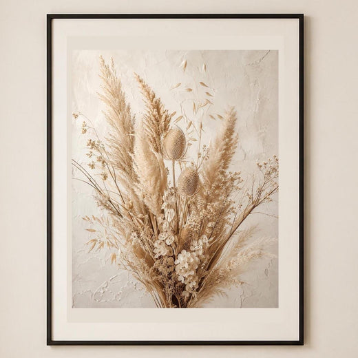 Quadro composizione di graminacee e fiori essiccati - Erbario d'Avorio, stampa, tela o cornice