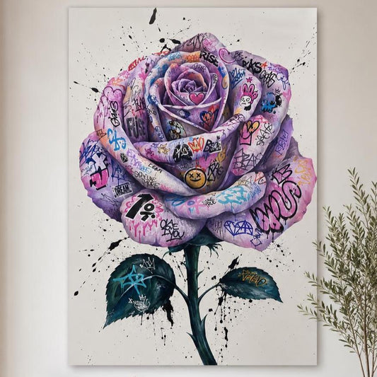 Quadro rosa decorata con segni graffiti - Rosa Ribelle, stampa, tela o cornice
