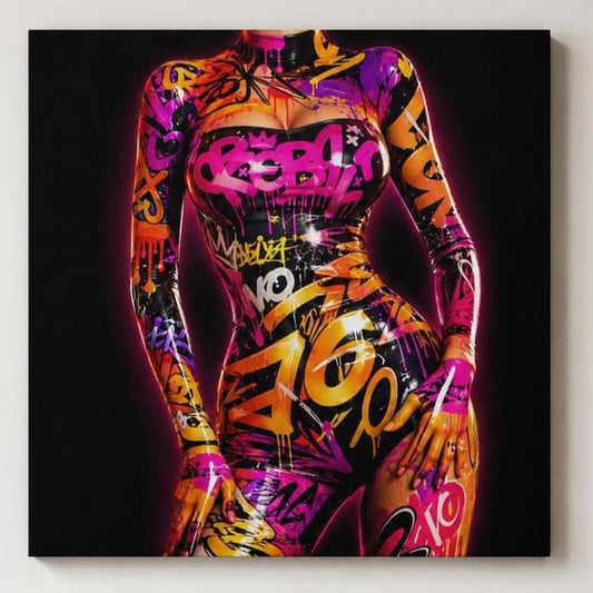 Quadro donna con graffiti e lettering urbano – stampa senza cornice, incorniciata o tela