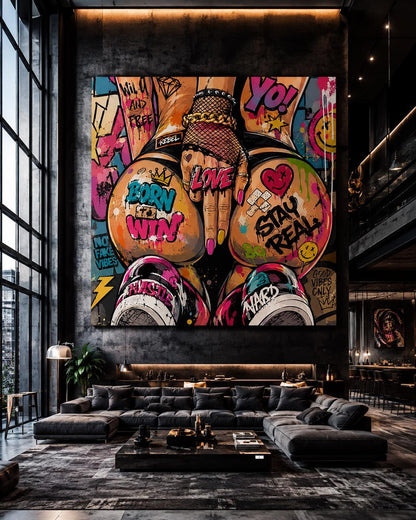 Quadro figura femminile seduta in stile graffiti - Street Style Ribelle, stampa, tela o cornice