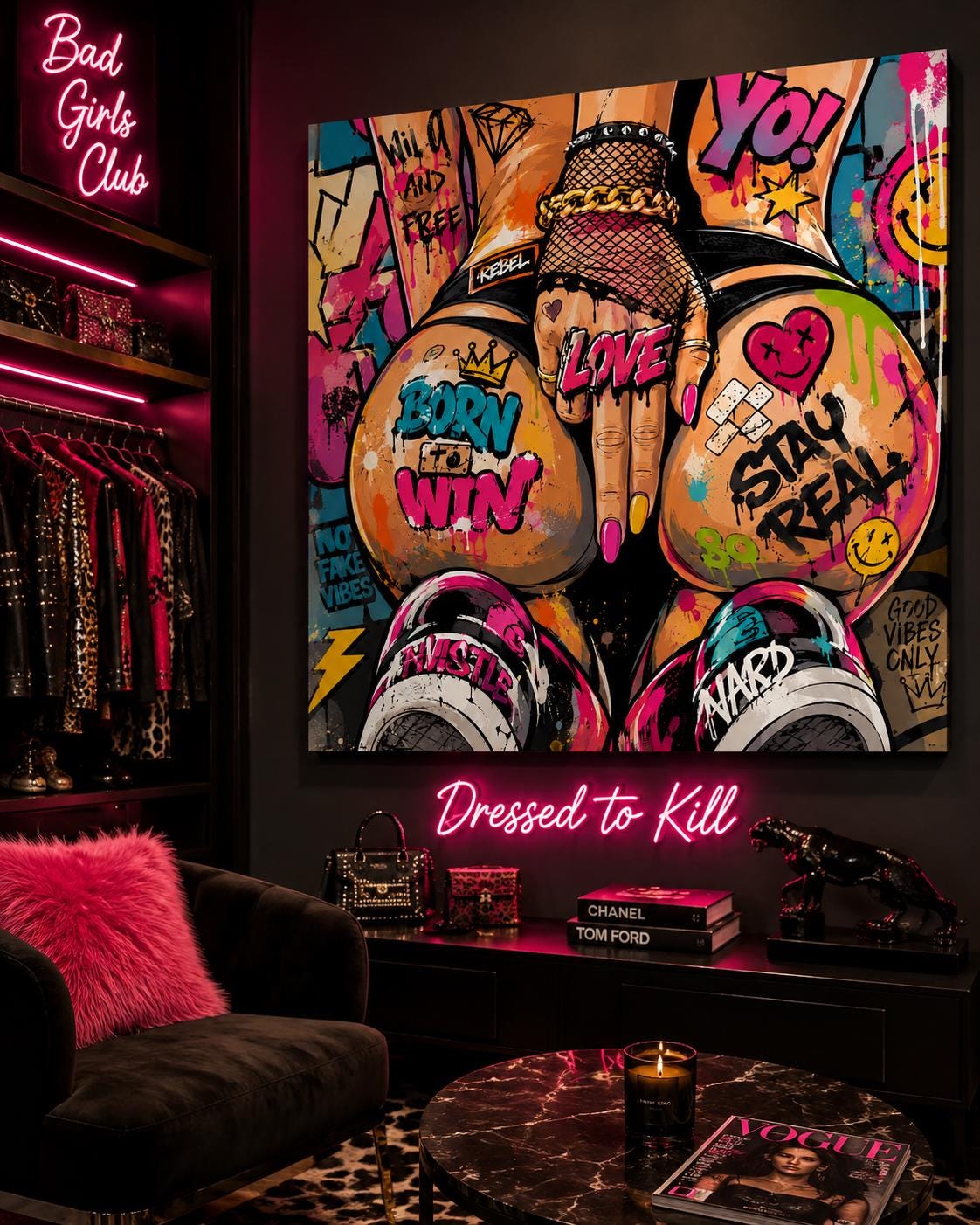 Quadro figura femminile seduta in stile graffiti - Street Style Ribelle, stampa, tela o cornice